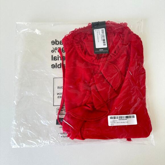 NWT PrettyLittleThing Red Chiffon Lace Trim Bandeau Corset Size 4 - Picture 4 of 8